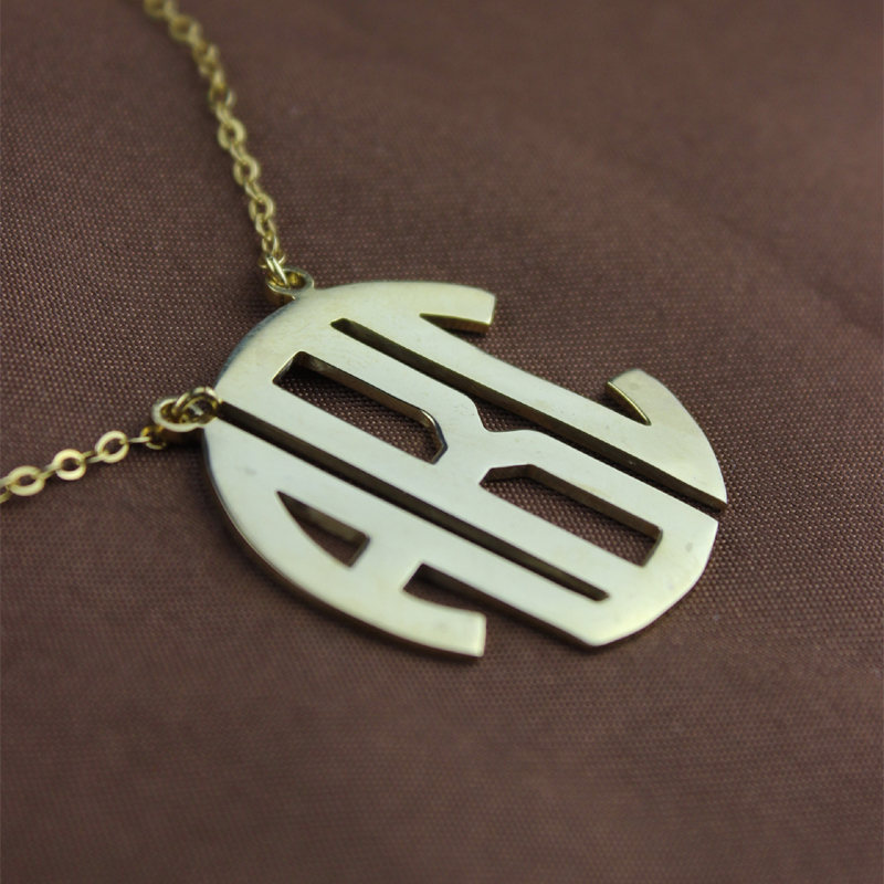 18ct solid gold Block monogram pendant necklace product image