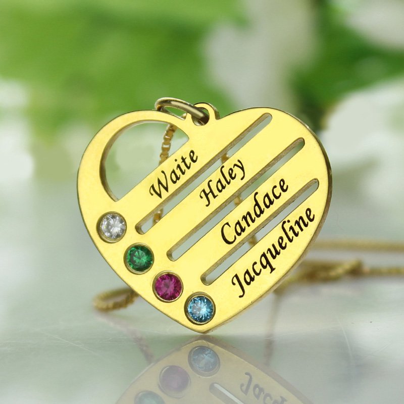 Mother’s Birthstone Heart Name Necklace Personalised mother’s birthstone heart name necklace, alternate view
