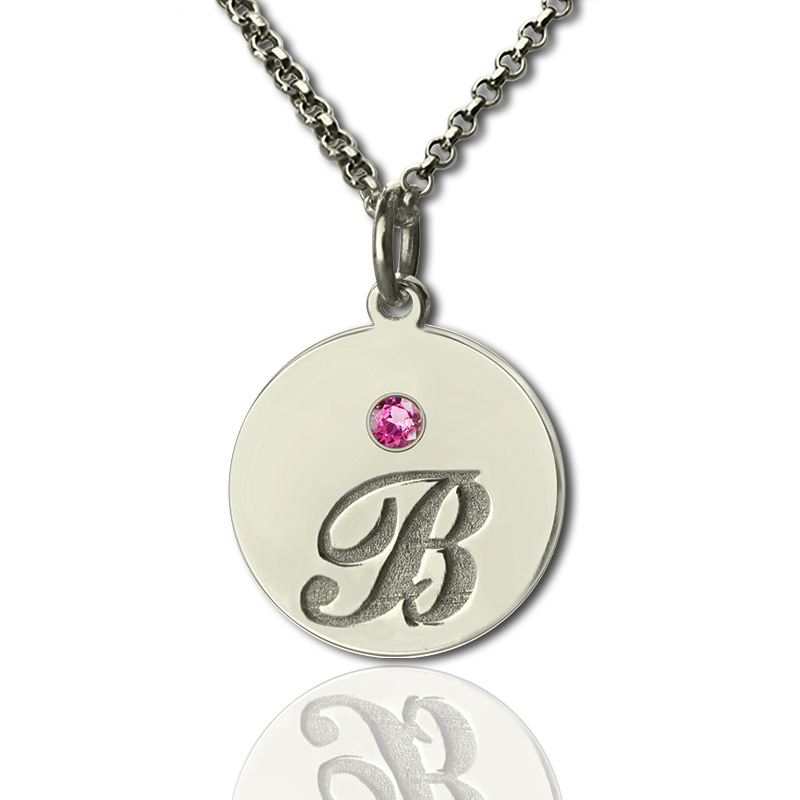 Personalised disc necklace with initial and birthstone detail