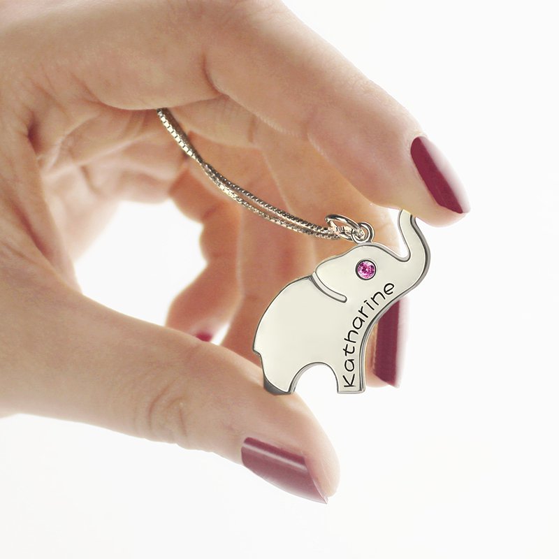 Personalised engraved elephant name necklace