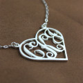 Solid white gold personalised heart initial monogram necklace view