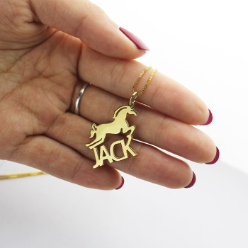 Kids Name Necklace with Horse 18ct Gold Plated Kids Name Necklace with Horse 18ct Gold Plated