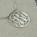18ct white gold circle monogram necklace gallery image