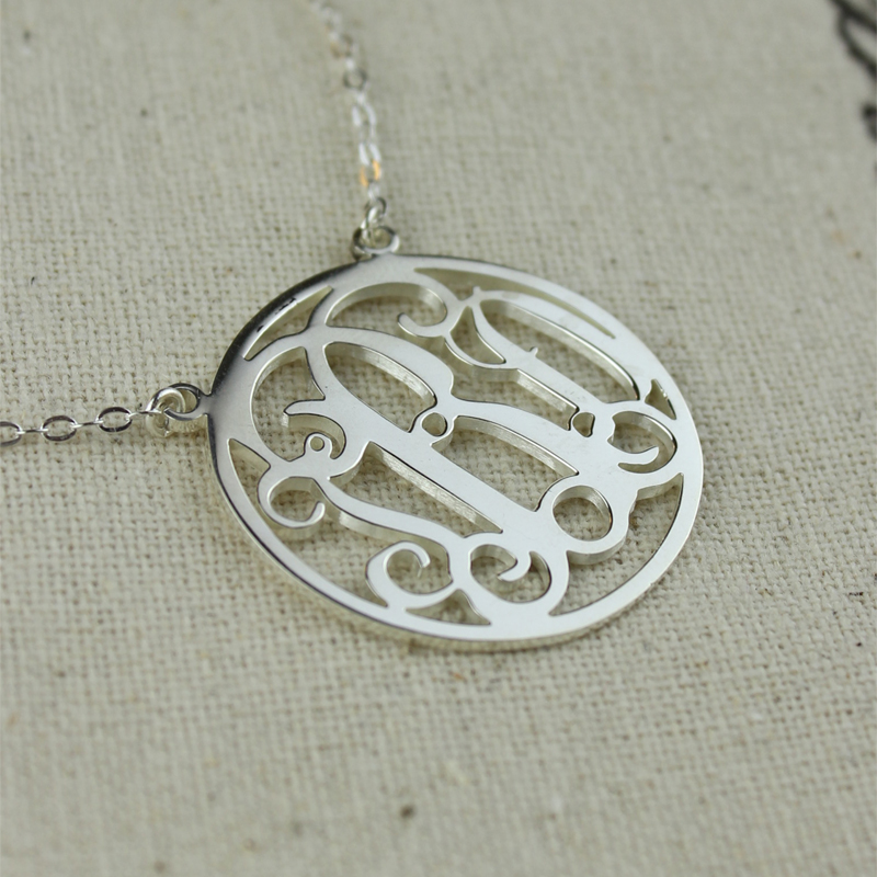 18ct white gold circle monogram necklace gallery image