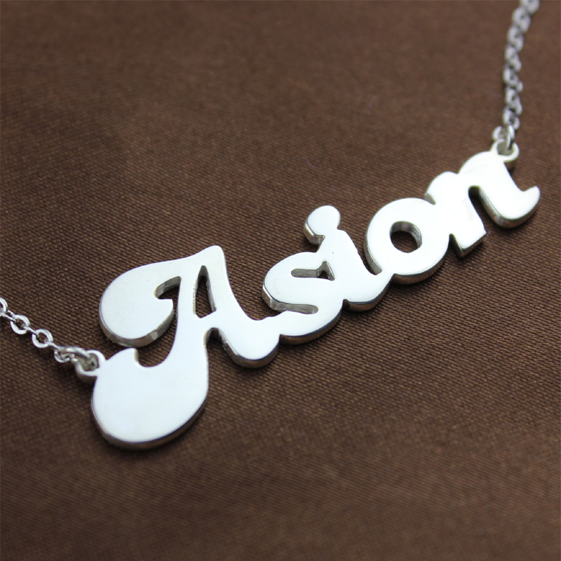 Personalised 18ct solid white gold BANANA font name necklace