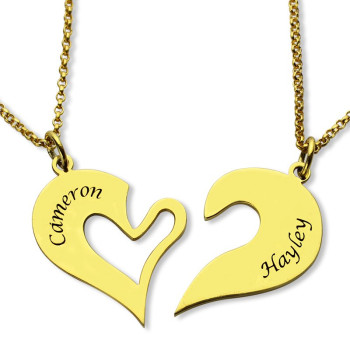 Double Name Heart Friend Necklace Couple Necklace Set 18ct Gold Plated Double Name Heart Friend Necklace Couple Necklace Set 18ct Gold Plated