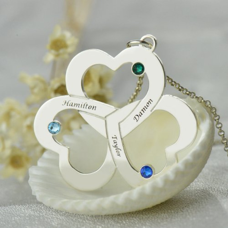 Triple Heart Shamrocks Name Necklace Personalised triple heart shamrocks necklace with name engraving