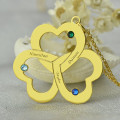 Personalised triple heart birthstone name necklace