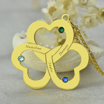 Birthstone Triple Heart Necklace Engraved Name in 18ct Gold Plated Birthstone Triple Heart Necklace Engraved Name in 18ct Gold Plated