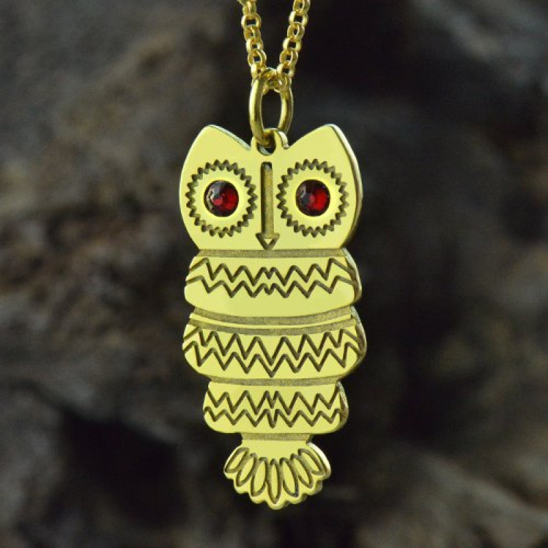 Birthstone Owl Name Necklace Cute birthstone owl name necklace product view