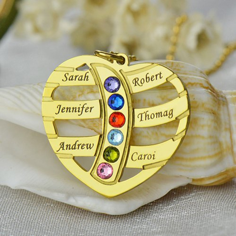 Personalised Heart Mother’s Necklace with Names and Birthstones Personalised heart mother’s necklace with children’s names and birthstones