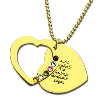 Heart Birthstones Necklace For Mother In Gold Heart Birthstones Necklace For Mother In Gold