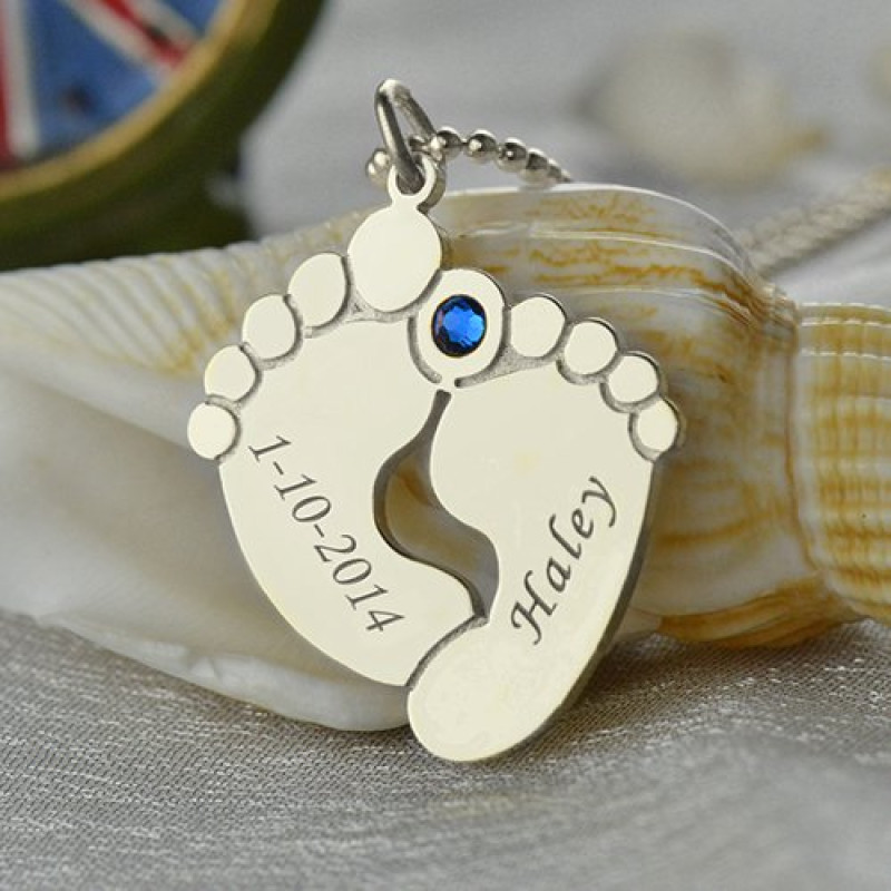 Personalised Baby Feet Birthstone Necklace Personalised baby feet birthstone necklace product view