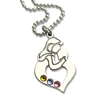 Personalised Mother Child Necklace with Birthstone Silver Personalised Mother Child Necklace with Birthstone Silver