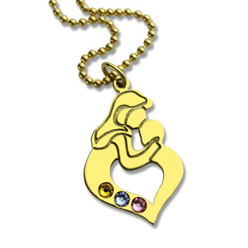 Personalised Mother Child Necklace with Birthstone Gold Plated Silver Personalised Mother Child Necklace with Birthstone Gold Plated Silver
