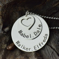 Personalised silver family disc pendant necklace with engraved names