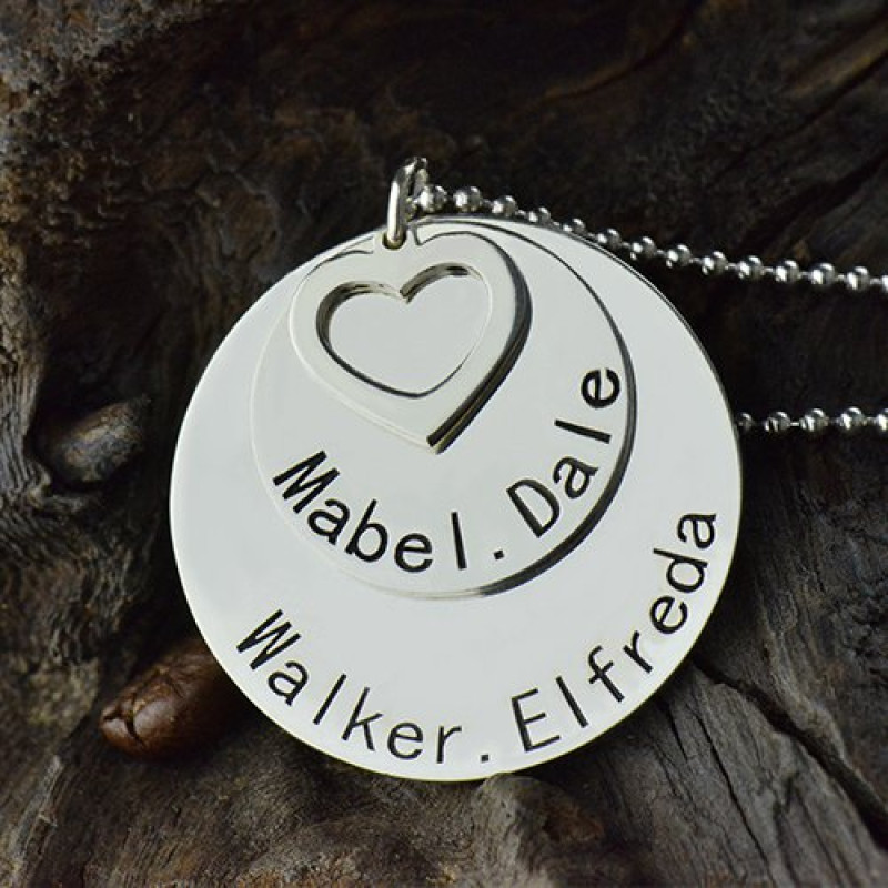 Personalised silver family disc pendant necklace with engraved names