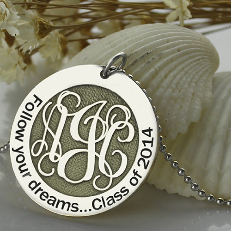 Personalised class graduation monogram necklace in sterling silver