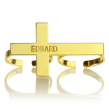 Engraved Name Two finger Cross Ring 18ct Gold Plated Engraved Name Two finger Cross Ring 18ct Gold Plated