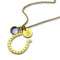 Birthstone Horseshoe Necklace Detail Personalised birthstone horseshoe necklace with initial charm