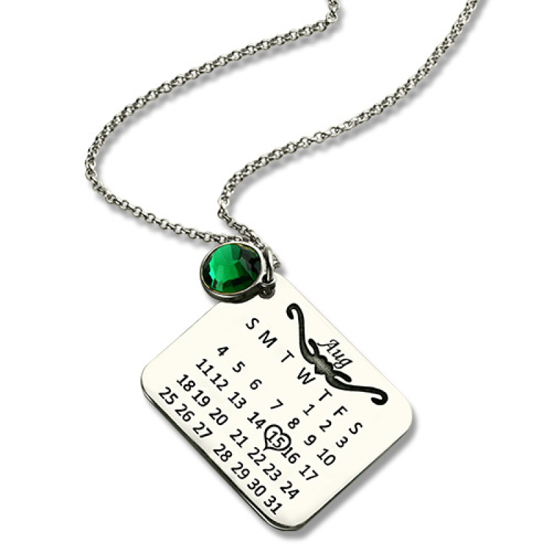 Personalised Birthstone Birthday Calendar Necklace Personalised birthstone birthday calendar necklace