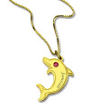 Dolphin Pendant Necklace with Birthstone and Name Personalised dolphin pendant necklace with engraved name and birthstone eye