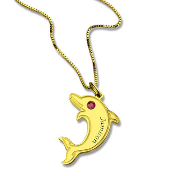 Dolphin Pendant Necklace with Birthstone Name 18ct Gold Plated