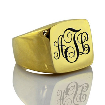 Custom 18ct Gold Plated Monogram Signet Ring