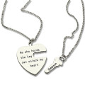 Key and Heart Couple Necklace Set - Gallery View 1 Key and heart necklace set for a couple, gallery view 1