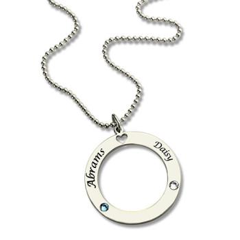 Engraved Circle of Love Name Necklace with Birthstone Silver Engraved Circle of Love Name Necklace with Birthstone Silver