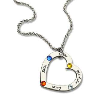 Mother Heart Necklace with Name Birthstone Sterling Silver Mother Heart Necklace with Name Birthstone Sterling Silver