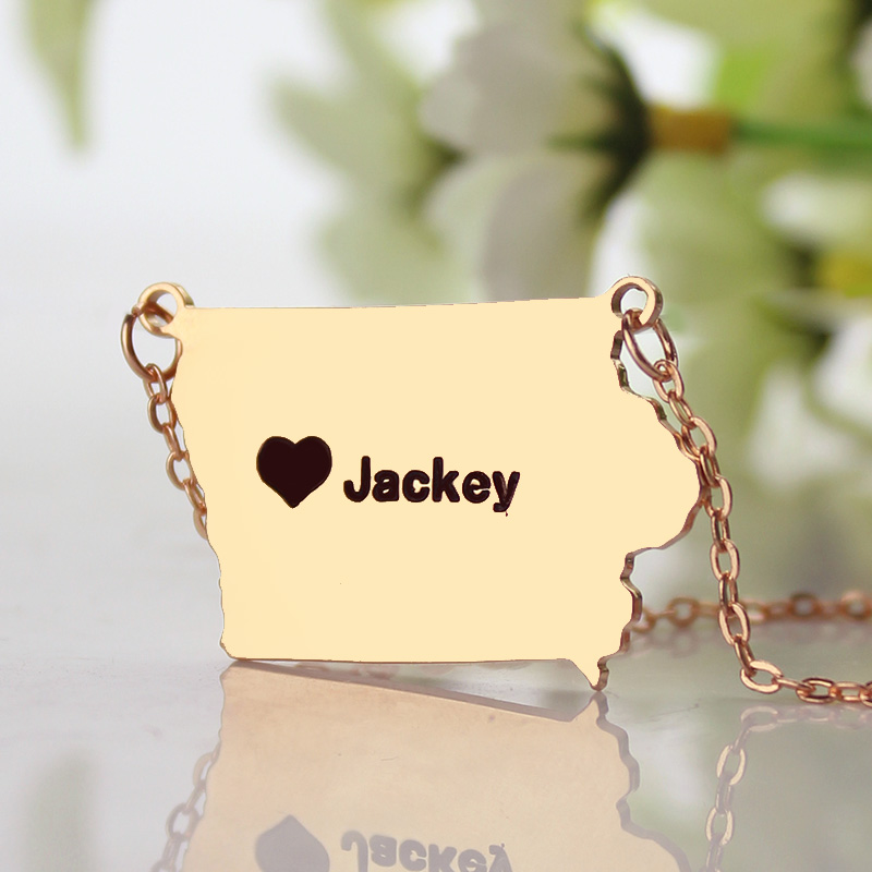 Iowa State Map Heart Name Necklace Detail Iowa state map heart name necklace detail view