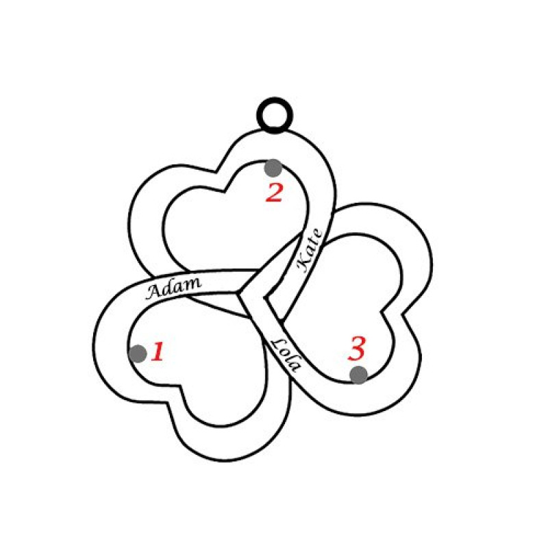 Triple heart necklace with engraved names and birthstones