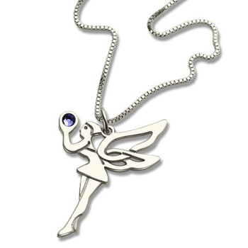 Personalised Fairy Birthstone Necklace for Girls Sterling Silver Personalised Fairy Birthstone Necklace for Girls Sterling Silver
