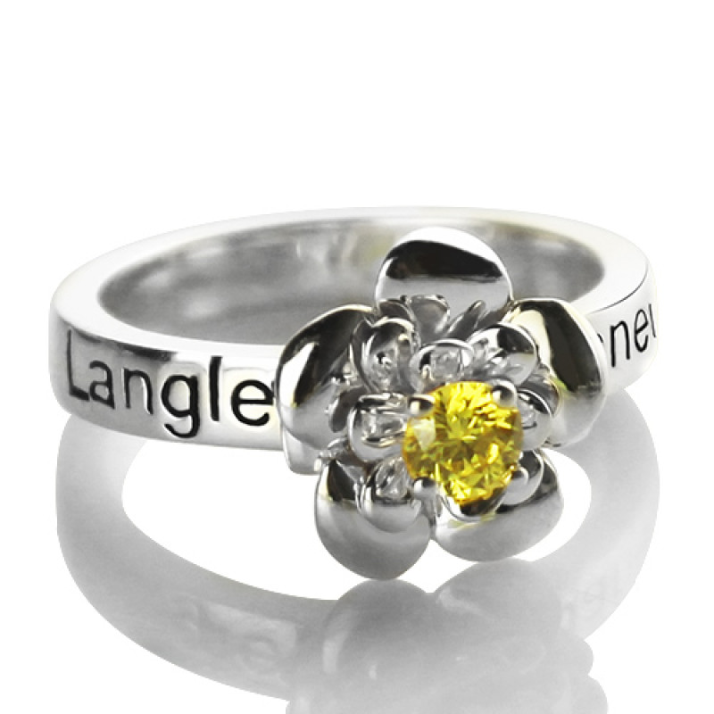 Personalised Rose Birthstone Ring Detail Personalised rose birthstone ring detail view