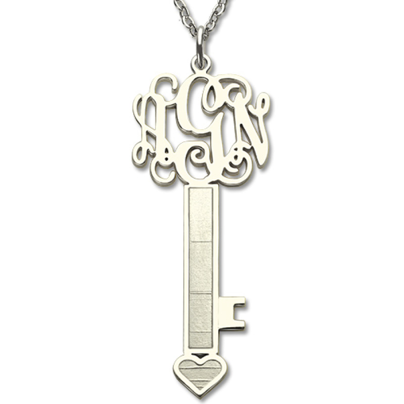 Personalised sterling silver key necklace with monogram pendant