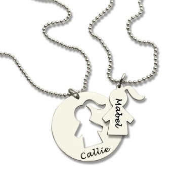 Mother Daughter Necklace Set Engraved Name Sterling Silver Mother Daughter Necklace Set Engraved Name Sterling Silver