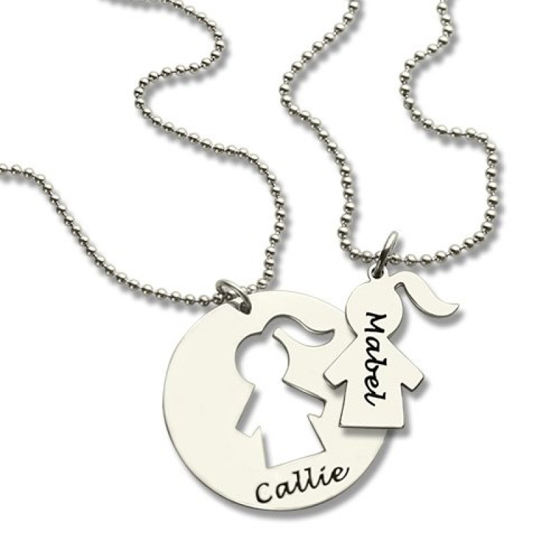 Engraved mother and daughter necklace set product view
