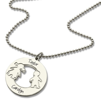 Circle Necklace With Engraved Children Name Charms Sterling Silver Circle Necklace With Engraved Children Name Charms Sterling Silver