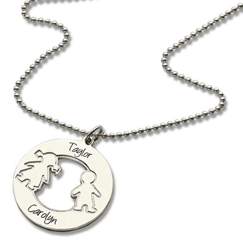Engraved Children’s Name Circle Necklace - Gallery View Personalised circle necklace with engraved children’s name charms, gallery image