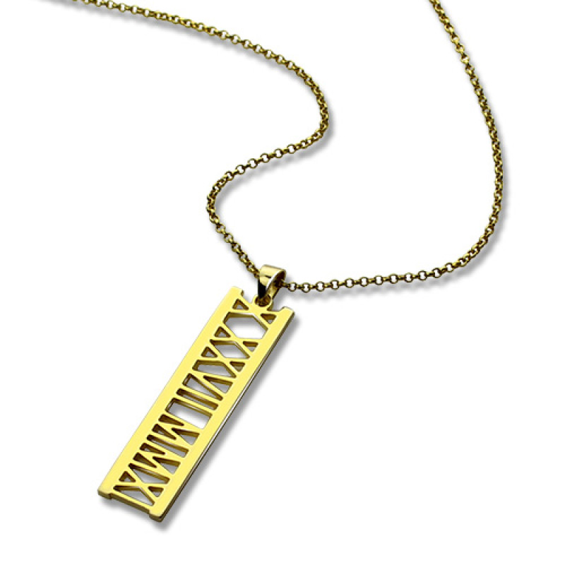 Personalised vertical Roman numeral bar necklace