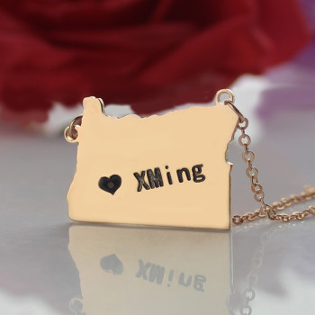 Custom Oregon State USA Map Necklace With Heart Name Rose Gold Custom Oregon State USA Map Necklace With Heart Name Rose Gold