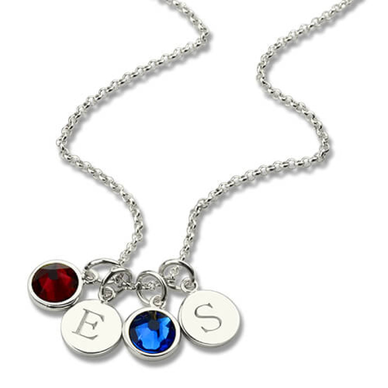 Personalised Double Initial Charm Necklace with Birthstone Personalised double initial charm necklace with birthstone