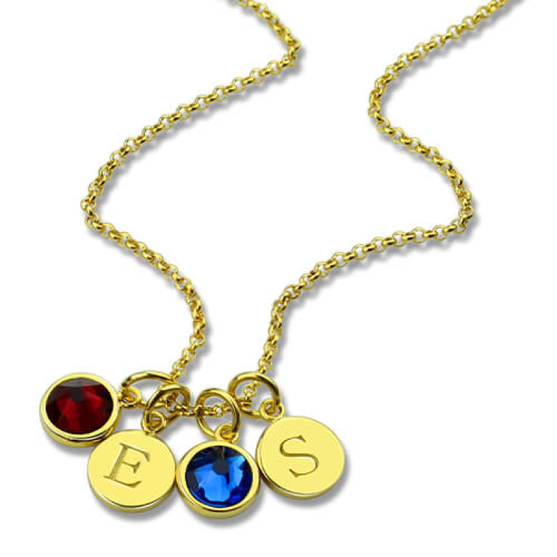 Custom Double Discs Initial Necklace with Birthstones Custom double-disc initial necklace with birthstones
