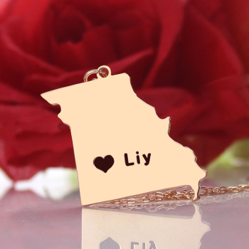 Custom Missouri State Shaped Necklaces With Heart Name Rose Gold Custom Missouri State Shaped Necklaces With Heart Name Rose Gold