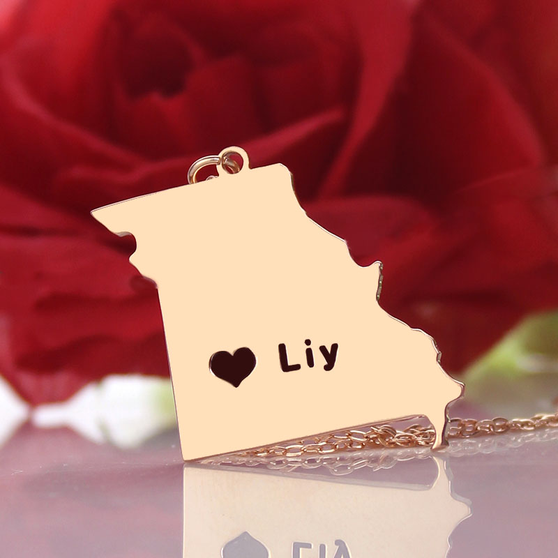 Custom Missouri state-shaped heart name necklace