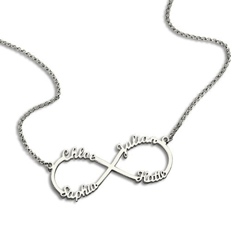 Sterling Silver Infinity Symbol Necklace with 4 Names Personalised sterling silver infinity symbol necklace with four names