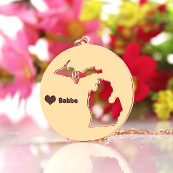 Custom Michigan Disc State Necklaces With Heart Name Rose Gold Custom Michigan Disc State Necklaces With Heart Name Rose Gold