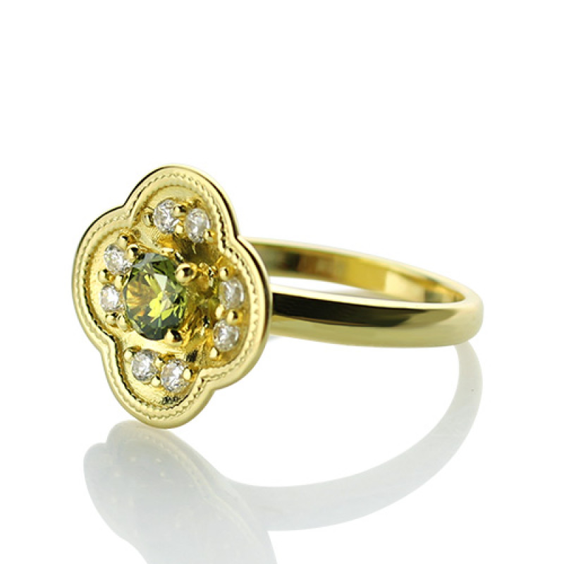 Blossoming personalised birthstone name ring detail