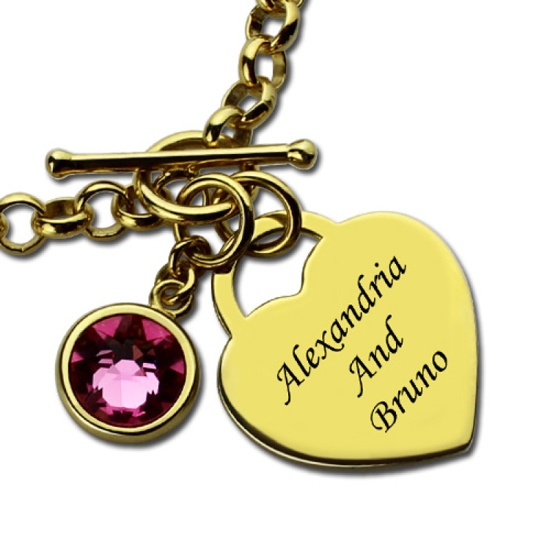 Engravable Birthstone Heart Name Charm Bracelet Engravable birthstone bracelet with a sterling silver heart name charm